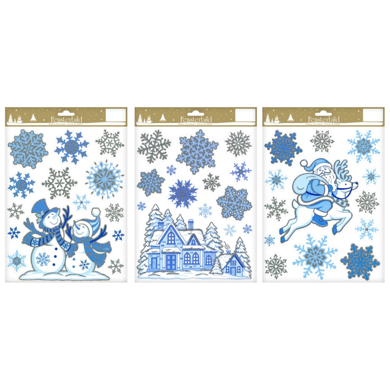 Vánoční obrázky na okno se třpytkami, různé druhy