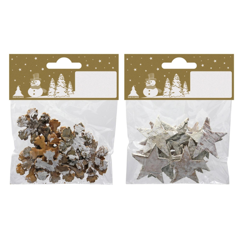 Ozdoby z kůry přírodní/bílé, 4 cm, 12 ks