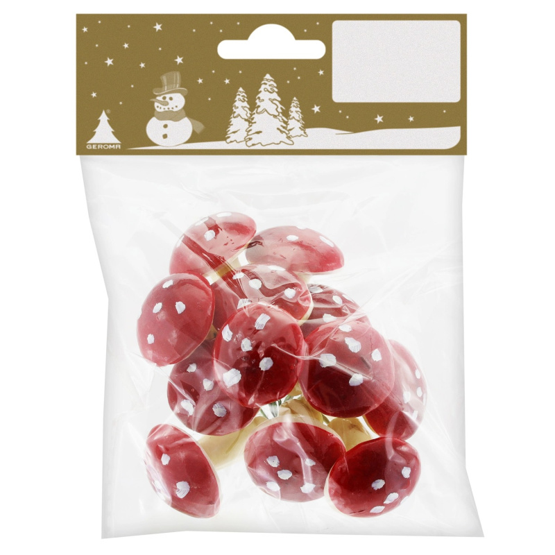 Muchomůrky plastové s drátem, červené, 3 cm, 12 ks