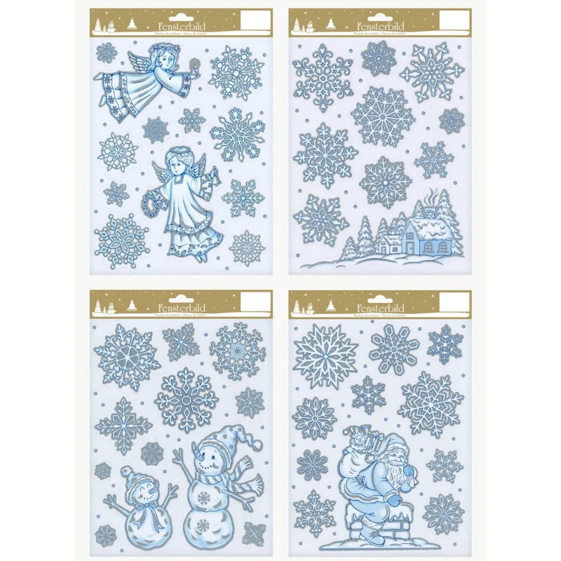 Vánoční dekorace na okno se třpytkami, 21 x 32 cm, různé druhy