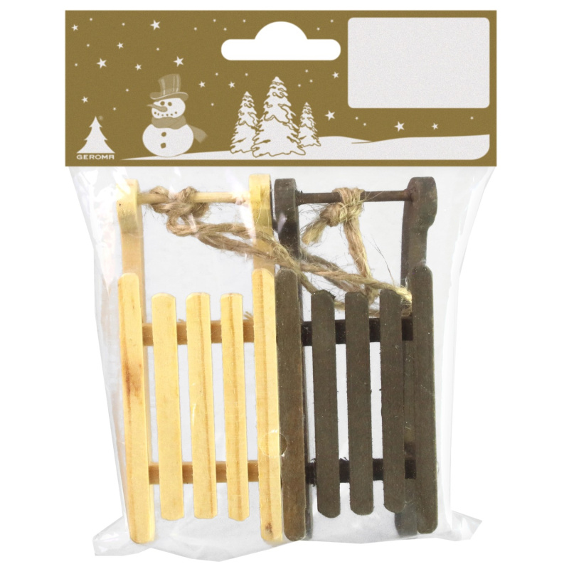 GEROMA Závěsná dekorace sáňky dřevěné 9,5 cm, 2 ks