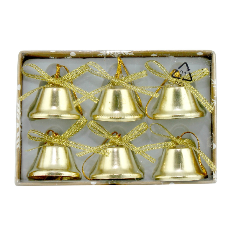 GEROMA Závěsná vánoční dekorace zvoneček kovový zlatý 3 cm, 6 ks