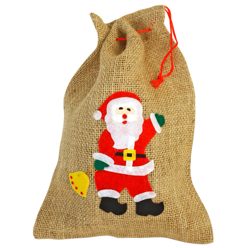 Vánoční dekorace jutový pytel se Santa Clausem, 26 x 35 cm