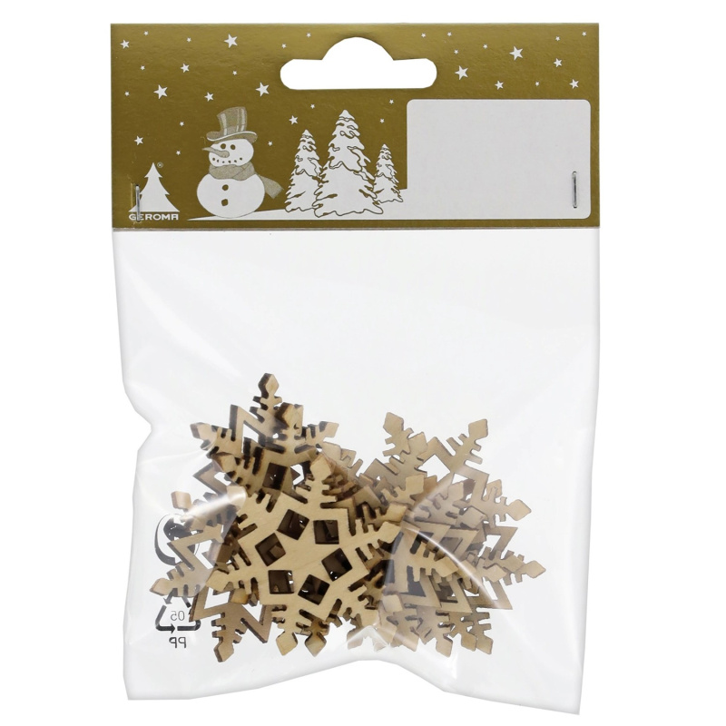 Dekorativní dřevěná sněhová vločka, pr. 4 x 4 cm, 12 ks