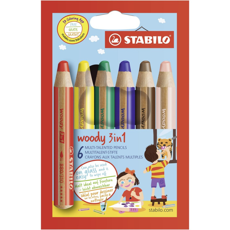 Pastelky Woody 3 in 1 6 barev Stabilo