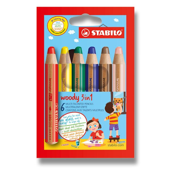 Pastelky Woody 3 in 1 6 barev Stabilo