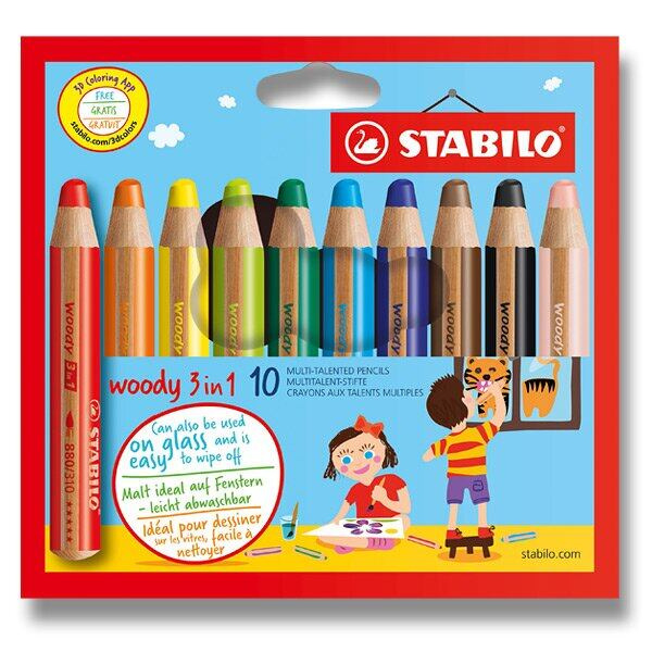 Pastelky Woody 3v1 10 barev Stabilo