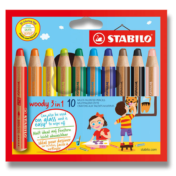 Pastelky Woody 3v1 10 barev Stabilo