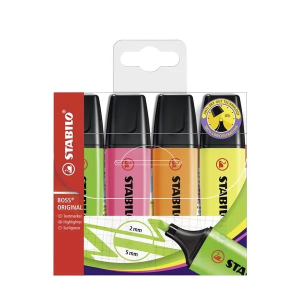 Zvýrazňovač BOSS ORIGINAL souprava 4 ks Stabilo