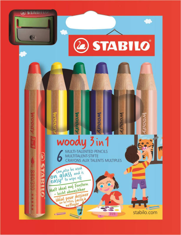 STABILO Sada 6 pastelek 3v1 s ořezávátkem