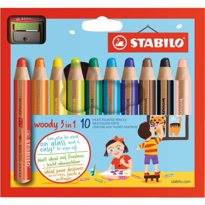 Stabilo Woody pastelka 3v1 - sada 10 ks s ořezávátkem