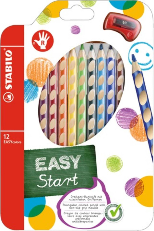 Pastelky EASYcolors pravák 12 barev + ořezávátko Stabilo