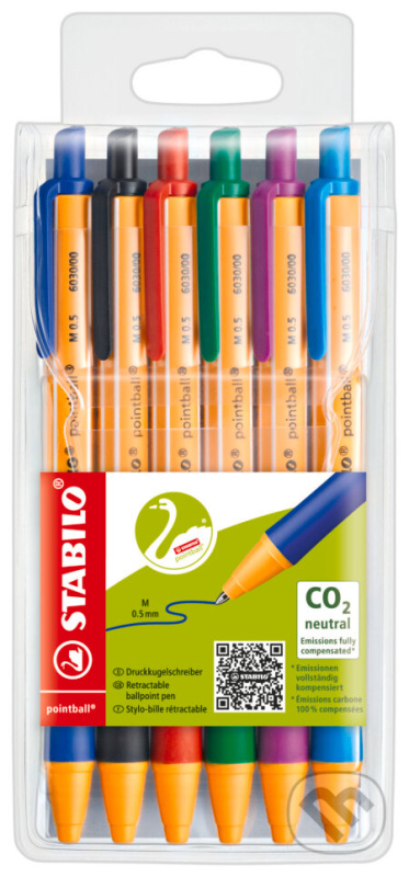 Kuličkové pero Stabilo Green Pointball - 6 barev, 0,5 mm