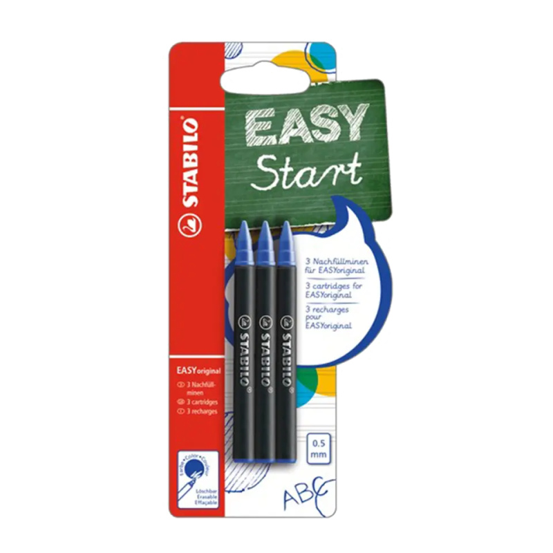 Náhradní náplň do ergonomického pera Stabilo EASY - 0,5 mm, modrá, blistr 3 ks