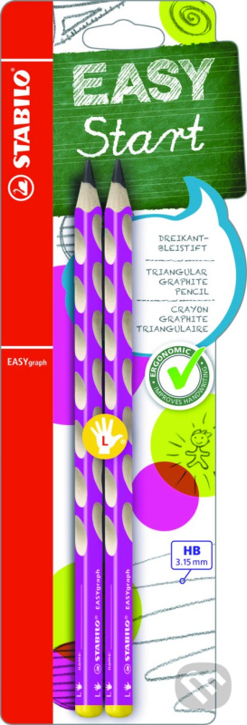 Grafitová tužka STABILO EASYgraph - bez pryže, HB, pro leváky, 2 ks, modrá