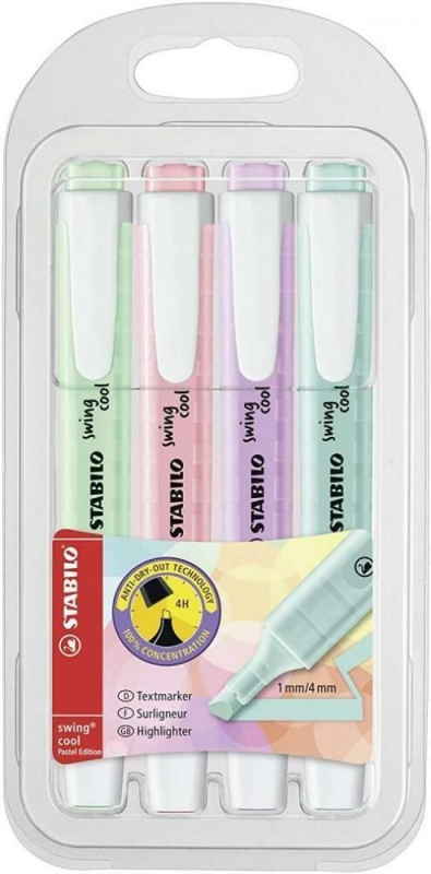 Stabilo Zvýrazňovač swing cool PASTEL sada 4ks