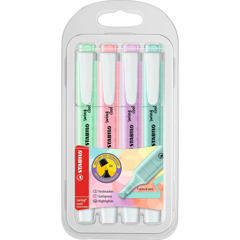Stabilo Zvýrazňovač swing cool PASTEL sada 4ks