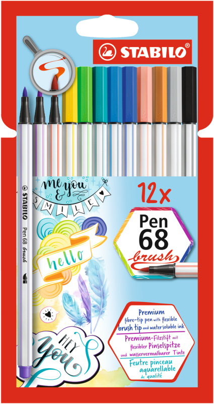 Fixka STABILO Pen 68 brush sada (12 ks v púzdre)