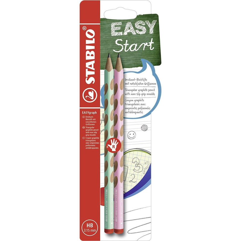 STABILO B-55880-10 EASYgraph Ergonomická grafitová tužka pro praváky Pastel HB - 2 ks blister