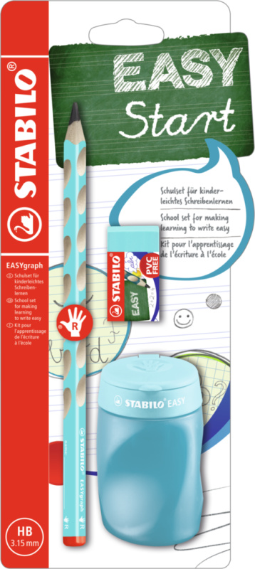STABILO EASYgraph Školní set pro praváky  modrý s gumou a ořezávátkem