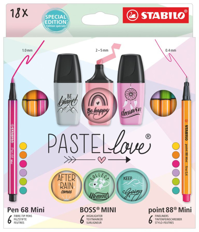 Dárková sada STABILO Pastellove - sada 18 ks - linery, vláknové fixy a zvýrazňovače
