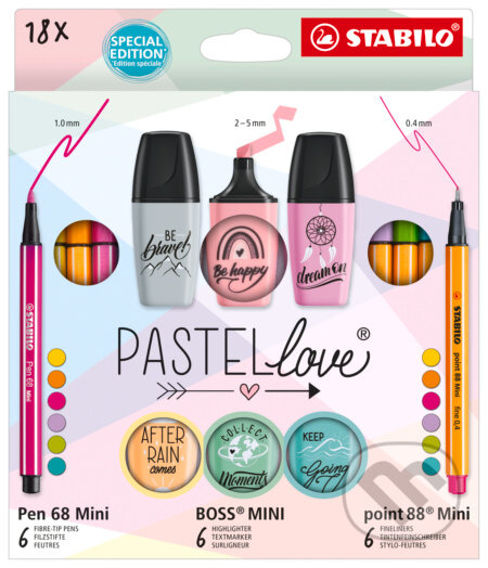 Dárková sada STABILO Pastellove - sada 18 ks - linery, vláknové fixy a zvýrazňovače