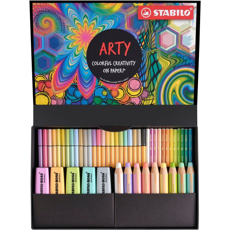 Kreativní sada STABILO "ARTY" Pastel - sada 50 ks - linery, fixy, zvýrazňovače a pastelky