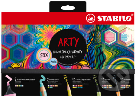 Kreativní sada STABILO "ARTY" Pastel - sada 50 ks - linery, fixy, zvýrazňovače a pastelky