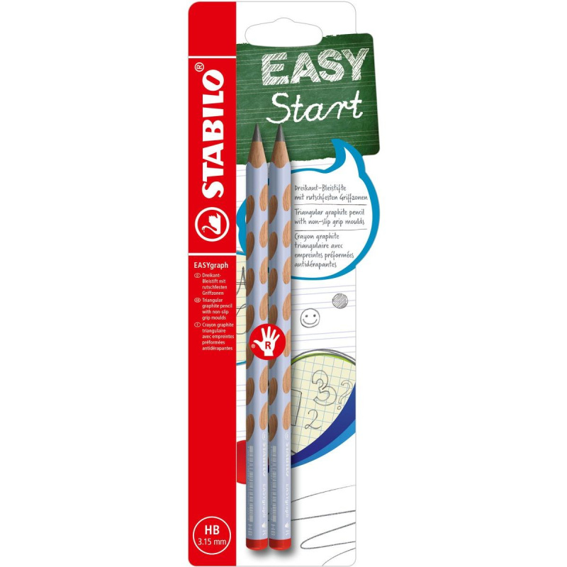 Ergonomická grafitová tužka pro praváky STABILO EASYgraph pastelová modrá 2 ks HB