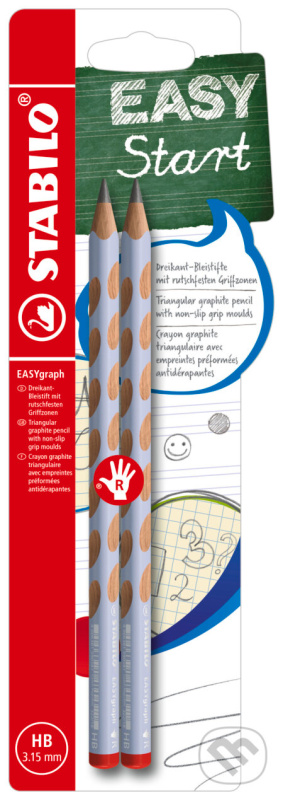 Ergonomická grafitová tužka pro praváky STABILO EASYgraph pastelová modrá 2 ks HB
