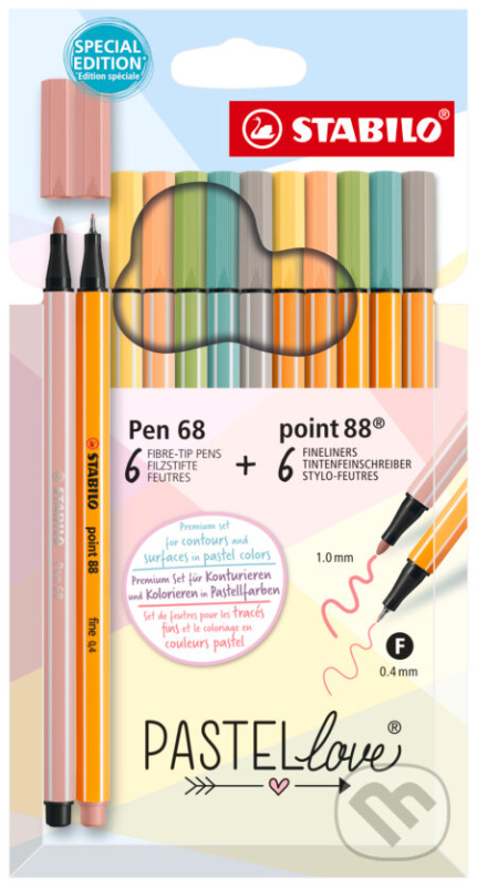 Jemný liner & prémiový vláknový fix STABILO point 88 & STABILO Pen 68 Pastellove 12 ks sada