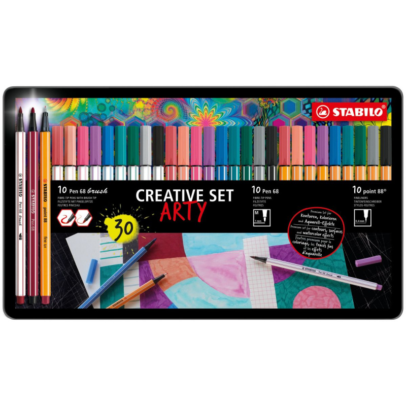 Kreativní set STABILO Pen 68 brush, Pen 68 & point 88 ARTY 30 ks