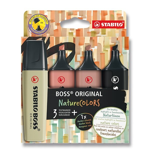 Zvýrazňovač Stabilo Boss Original Nature Colors sada, 4 barev Stabilo