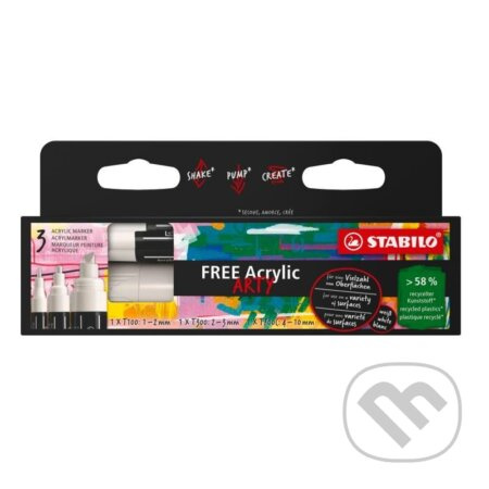 Akrylový popisovač STABILO FREE Acrylic - sada 3 ks se 3 různými hroty - bílá