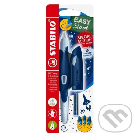 Ergonomické plnicí pero pro praváky s hrotem A - STABILO EASYbirdy 3D DreamWorld, modrá, blistr