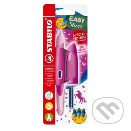 Ergonomické plnicí pero pro leváky s hrotem A - STABILO EASYbirdy 3D DreamWorld, růžová, blistr
