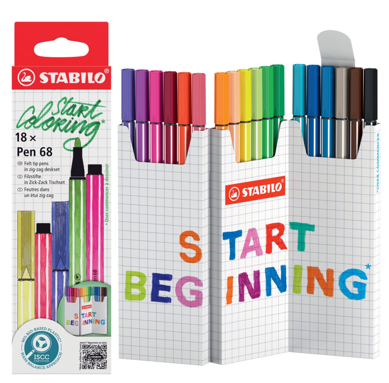 Prémiový vláknový fix STABILO Pen 68 -  Zick-Zack deskset 18 ks