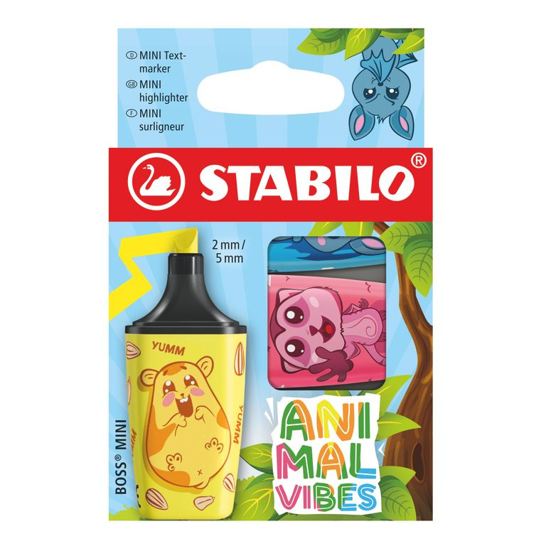 Zvýrazňovač - STABILO BOSS MINI Animal Vibes - 3 ks sada - neonové farby