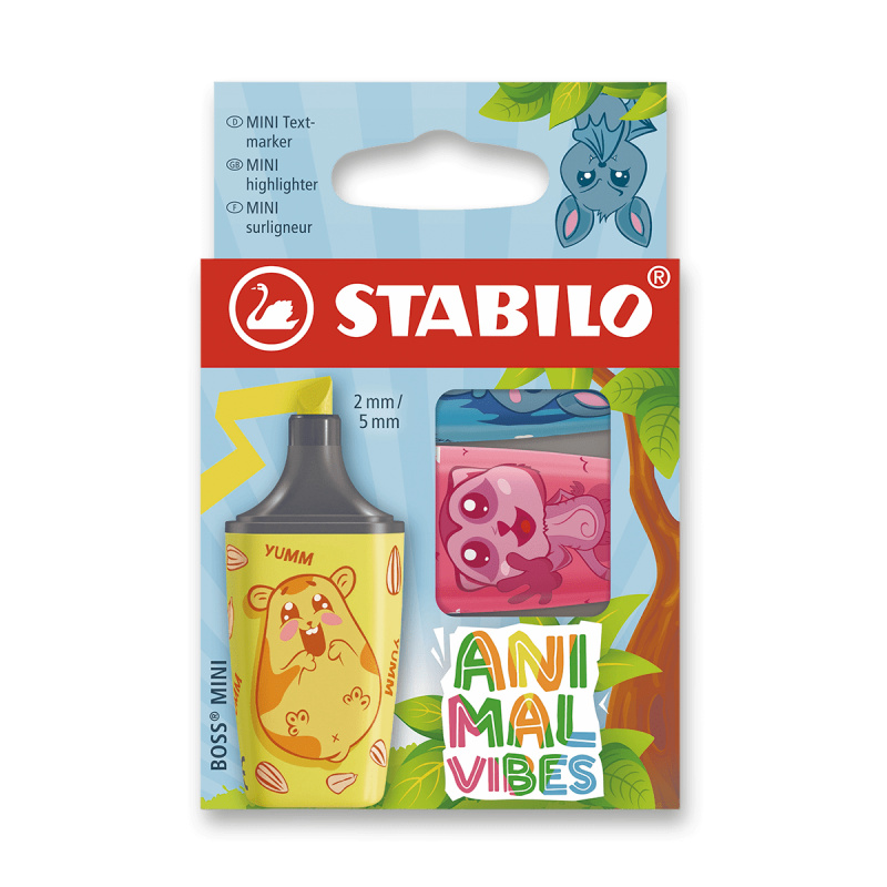 Zvýrazňovač - STABILO BOSS MINI Animal Vibes - 3 ks sada - neonové farby