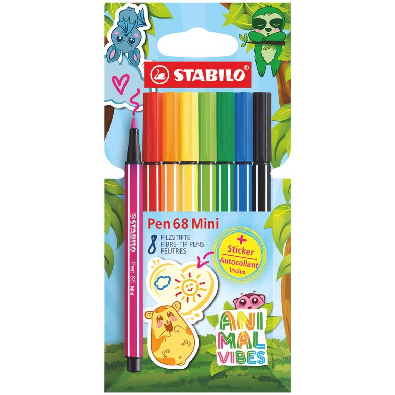 Prémiová vláknová fixka - STABILO Pen 68 Mini Animal Vibes - 8 ks sada