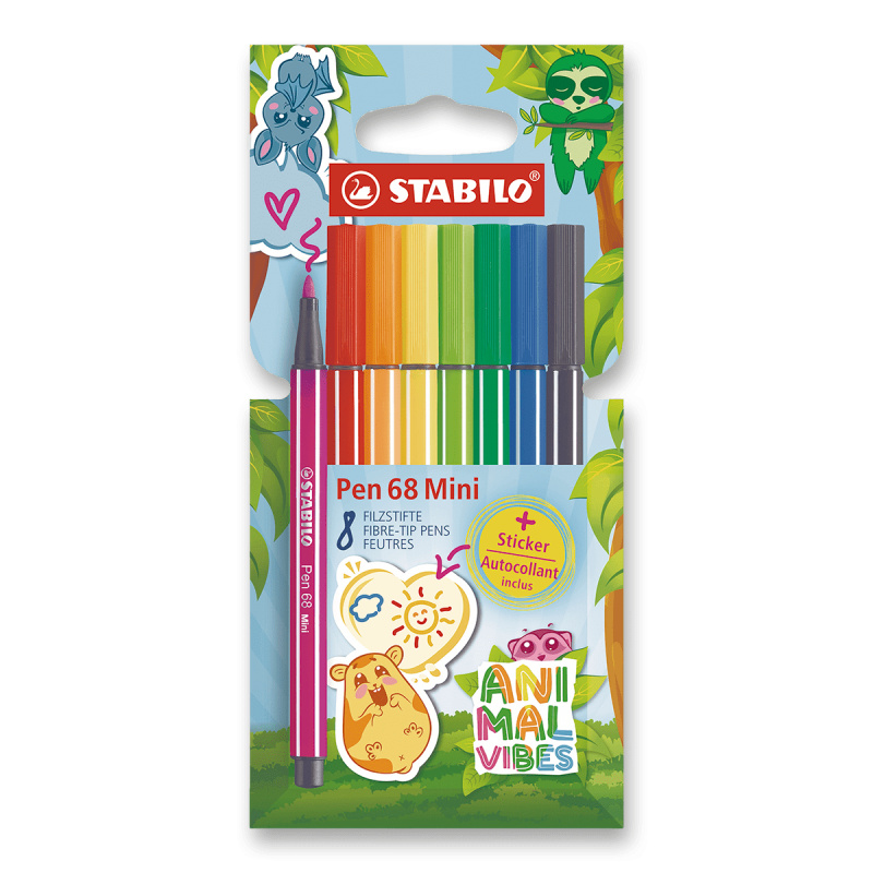 Prémiová vláknová fixka - STABILO Pen 68 Mini Animal Vibes - 8 ks sada