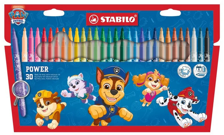 STABILO Power vláknový fix - sada 30 barev Tlapková patrola