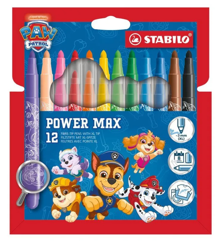 STABILO Power max vláknový fix - sada 12 barev Tlapková patrola