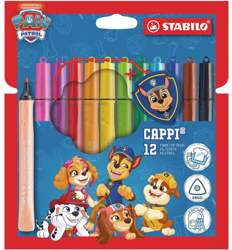 Vláknový fix - STABILO Cappi PAW Patrol - 12 ks sada - s Chaseovým policejním odznakem