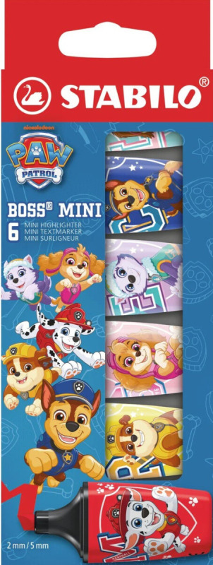 STABILO BOSS MINI PAW Patrol 6ks - potisk Chase, Marshall, Rubble, Skye, Everest a Liberty