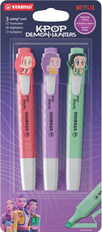 STABILO swing cool KPop Demon Hunters - 3 ks blister - s ozdobami Rumi, Mira a Zoey