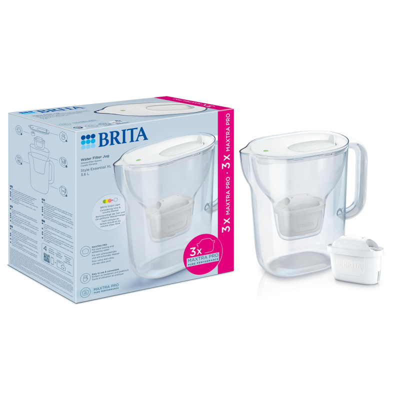 Brita Filtrační konvice Style Essential XL se 3 filtry Maxtra Pro Pure Performance, 3,6 l, bílá 1058702
