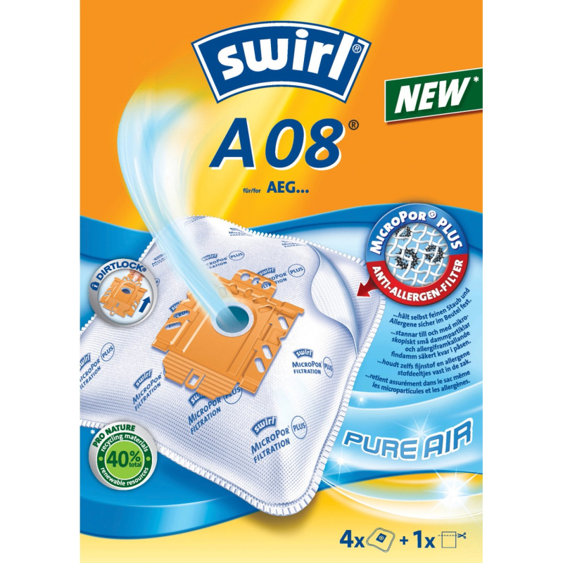 Swirl Sáčky do vysavače A 08 textil MP Plus, 4 ks