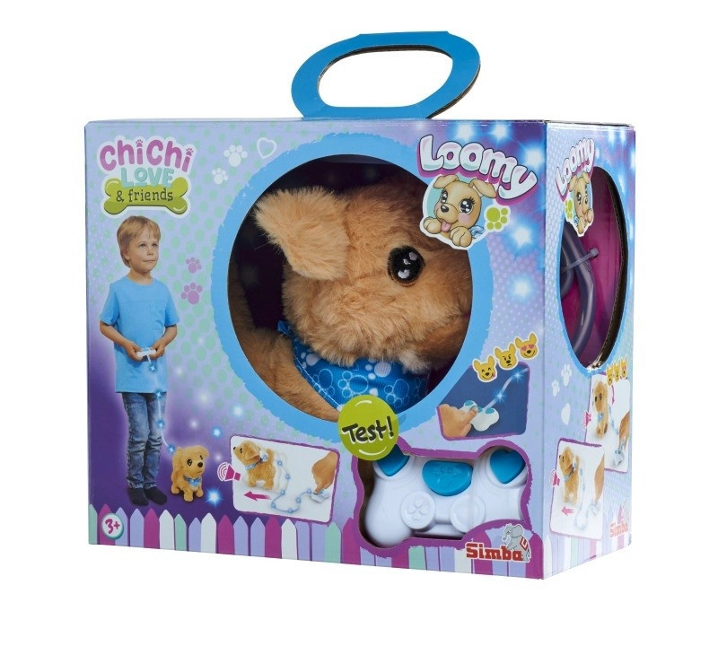 Simba Chi Chi Love Interaktivní zlatý retrívr Loomy Dog s dálkovým ovládáním Zvuk Svítící vodítko 18 cm 3+