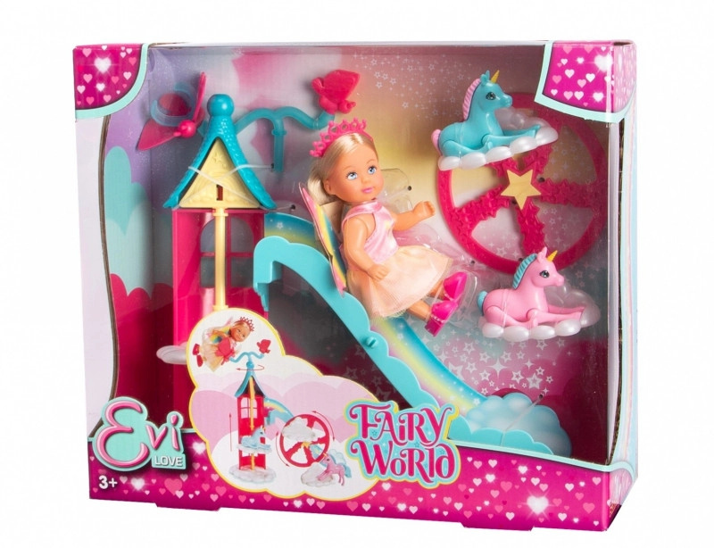 Simba Evi Love Fairy World pohádkové panenky barevní poníci věž se skluzavkou